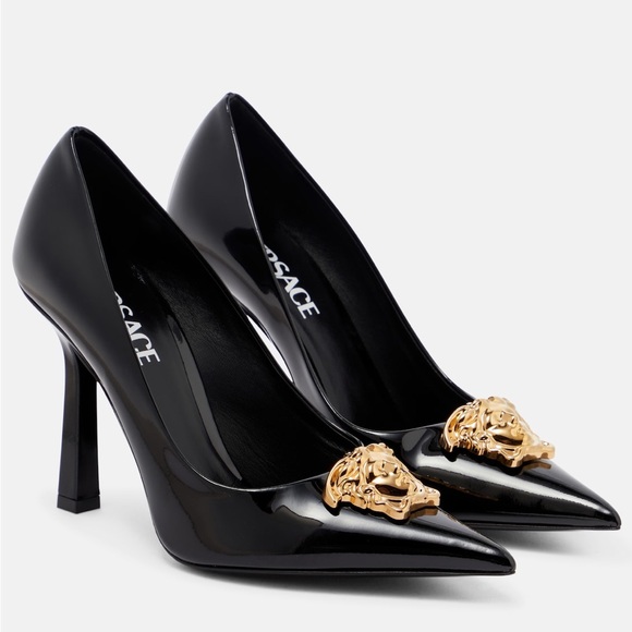 Versace Shoes - Versace Medusa Gold Classic Black Patent Leather Shoe Pump 6.5 NWB $995